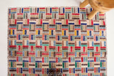 Vintage art deco rug in a living room setting, pile rug, Turkish rug, custom rug, modern rug, art deco rug,  portland, rug shop, bright colors, wild shaman, low pile rug, bold color, Portland, Oregon, rug store, rug shop, local shop, made in Turkey, vintage rug, retro rug