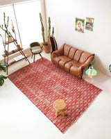Vintage art deco rug in a living room setting, pile rug, Turkish rug, custom rug, modern rug, art deco rug,  portland, rug shop, bright colors, wild shaman, low pile rug, bold color, Portland, Oregon, rug store, rug shop, local shop, made in Turkey, vintage rug, retro rug