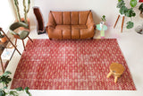 Vintage art deco rug in a living room setting, pile rug, Turkish rug, custom rug, modern rug, art deco rug,  portland, rug shop, bright colors, wild shaman, low pile rug, bold color, Portland, Oregon, rug store, rug shop, local shop, made in Turkey, vintage rug, retro rug