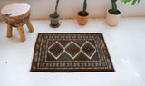 Vintage mini kilim rug in room decor setting, kilim, Turkish rug, vintage rug, portland, rug shop, bright colors, wild shaman, soft rug, bold color, Portland, Oregon, rug store, rug shop, local shop