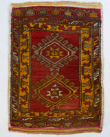 Vintage mini kilim rug in room decor setting, kilim, Turkish rug, vintage rug, portland, rug shop, bright colors, wild shaman, soft rug, bold color, Portland, Oregon, rug store, rug shop, local shop