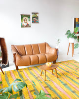 Vintage art deco rug in a living room setting, pile rug, Turkish rug, custom rug, modern rug, art deco rug,  portland, rug shop, bright colors, wild shaman, low pile rug, bold color, Portland, Oregon, rug store, rug shop, local shop, made in Turkey, vintage rug, retro rug