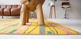 Vintage art deco rug in a living room setting, pile rug, Turkish rug, custom rug, modern rug, art deco rug,  portland, rug shop, bright colors, wild shaman, low pile rug, bold color, Portland, Oregon, rug store, rug shop, local shop, made in Turkey, vintage rug, retro rug
