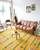 Vintage art deco rug in a living room setting, pile rug, Turkish rug, custom rug, modern rug, art deco rug,  portland, rug shop, bright colors, wild shaman, low pile rug, bold color, Portland, Oregon, rug store, rug shop, local shop, made in Turkey, vintage rug, retro rug
