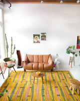 Vintage art deco rug in a living room setting, pile rug, Turkish rug, custom rug, modern rug, art deco rug,  portland, rug shop, bright colors, wild shaman, low pile rug, bold color, Portland, Oregon, rug store, rug shop, local shop, made in Turkey, vintage rug, retro rug
