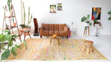 Vintage art deco rug in a living room setting, pile rug, Turkish rug, custom rug, modern rug, art deco rug,  portland, rug shop, bright colors, wild shaman, low pile rug, bold color, Portland, Oregon, rug store, rug shop, local shop, made in Turkey, vintage rug, retro rug