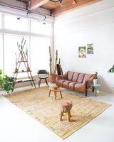 Vintage art deco rug in a living room setting, pile rug, Turkish rug, custom rug, modern rug, art deco rug,  portland, rug shop, bright colors, wild shaman, low pile rug, bold color, Portland, Oregon, rug store, rug shop, local shop, made in Turkey, vintage rug, retro rug