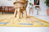 Vintage art deco rug in a living room setting, pile rug, Turkish rug, custom rug, modern rug, art deco rug,  portland, rug shop, bright colors, wild shaman, low pile rug, bold color, Portland, Oregon, rug store, rug shop, local shop, made in Turkey, vintage rug, retro rug