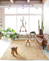 Vintage art deco rug in a living room setting, pile rug, Turkish rug, custom rug, modern rug, art deco rug,  portland, rug shop, bright colors, wild shaman, low pile rug, bold color, Portland, Oregon, rug store, rug shop, local shop, made in Turkey, vintage rug, retro rug