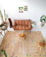 Vintage art deco rug in a living room setting, pile rug, Turkish rug, custom rug, modern rug, art deco rug,  portland, rug shop, bright colors, wild shaman, low pile rug, bold color, Portland, Oregon, rug store, rug shop, local shop, made in Turkey, vintage rug, retro rug