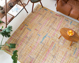 Vintage art deco rug in a living room setting, pile rug, Turkish rug, custom rug, modern rug, art deco rug,  portland, rug shop, bright colors, wild shaman, low pile rug, bold color, Portland, Oregon, rug store, rug shop, local shop, made in Turkey, vintage rug, retro rug