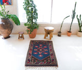 Vintage mini kilim rug in room decor setting, kilim, Turkish rug, vintage rug, portland, rug shop, bright colors, wild shaman, soft rug, bold color, Portland, Oregon, rug store, rug shop, local shop