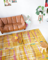 Vintage art deco rug in a living room setting, pile rug, Turkish rug, custom rug, modern rug, art deco rug,  portland, rug shop, bright colors, wild shaman, low pile rug, bold color, Portland, Oregon, rug store, rug shop, local shop, made in Turkey, vintage rug, retro rug