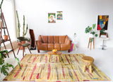 Vintage art deco rug in a living room setting, pile rug, Turkish rug, custom rug, modern rug, art deco rug,  portland, rug shop, bright colors, wild shaman, low pile rug, bold color, Portland, Oregon, rug store, rug shop, local shop, made in Turkey, vintage rug, retro rug