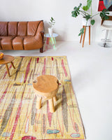 Vintage art deco rug in a living room setting, pile rug, Turkish rug, custom rug, modern rug, art deco rug,  portland, rug shop, bright colors, wild shaman, low pile rug, bold color, Portland, Oregon, rug store, rug shop, local shop, made in Turkey, vintage rug, retro rug