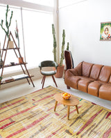 Vintage art deco rug in a living room setting, pile rug, Turkish rug, custom rug, modern rug, art deco rug,  portland, rug shop, bright colors, wild shaman, low pile rug, bold color, Portland, Oregon, rug store, rug shop, local shop, made in Turkey, vintage rug, retro rug