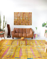 Vintage art deco rug in a living room setting, pile rug, Turkish rug, custom rug, modern rug, art deco rug,  portland, rug shop, bright colors, wild shaman, low pile rug, bold color, Portland, Oregon, rug store, rug shop, local shop, made in Turkey, vintage rug, retro rug