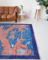 Vintage art deco rug in a living room setting, pile rug, Turkish rug, custom rug, modern rug, art deco rug,  portland, rug shop, bright colors, wild shaman, low pile rug, bold color, Portland, Oregon, rug store, rug shop, local shop, made in Turkey, vintage rug, retro rug