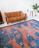 Vintage art deco rug in a living room setting, pile rug, Turkish rug, custom rug, modern rug, art deco rug,  portland, rug shop, bright colors, wild shaman, low pile rug, bold color, Portland, Oregon, rug store, rug shop, local shop, made in Turkey, vintage rug, retro rug