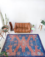 Vintage art deco rug in a living room setting, pile rug, Turkish rug, custom rug, modern rug, art deco rug,  portland, rug shop, bright colors, wild shaman, low pile rug, bold color, Portland, Oregon, rug store, rug shop, local shop, made in Turkey, vintage rug, retro rug