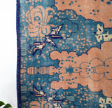 Vintage art deco rug in a living room setting, pile rug, Turkish rug, custom rug, modern rug, art deco rug,  portland, rug shop, bright colors, wild shaman, low pile rug, bold color, Portland, Oregon, rug store, rug shop, local shop, made in Turkey, vintage rug, retro rug