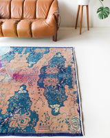 Vintage art deco rug in a living room setting, pile rug, Turkish rug, custom rug, modern rug, art deco rug,  portland, rug shop, bright colors, wild shaman, low pile rug, bold color, Portland, Oregon, rug store, rug shop, local shop, made in Turkey, vintage rug, retro rug