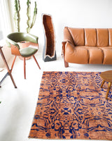 Vintage art deco rug in a living room setting, pile rug, Turkish rug, custom rug, modern rug, art deco rug,  portland, rug shop, bright colors, wild shaman, low pile rug, bold color, Portland, Oregon, rug store, rug shop, local shop, made in Turkey, vintage rug, retro rug