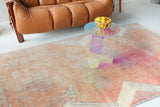 Vintage art deco rug in a living room setting, pile rug, Turkish rug, custom rug, modern rug, art deco rug,  portland, rug shop, bright colors, wild shaman, low pile rug, bold color, Portland, Oregon, rug store, rug shop, local shop, made in Turkey, vintage rug, retro rug
