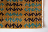 Vintage art deco rug in a living room setting, pile rug, Turkish rug, custom rug, modern rug, art deco rug,  portland, rug shop, bright colors, wild shaman, low pile rug, bold color, Portland, Oregon, rug store, rug shop, local shop, made in Turkey, vintage rug, retro rug