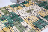Vintage art deco rug in a living room setting, pile rug, Turkish rug, custom rug, modern rug, art deco rug,  portland, rug shop, bright colors, wild shaman, low pile rug, bold color, Portland, Oregon, rug store, rug shop, local shop, made in Turkey, vintage rug, retro rug