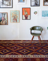 Vintage kilim rug in living room setting, bright colors, wild shaman, soft rug, bold color, Portland, Oregon, rug store, rug shop, local shop, vintage rug, modern kilim, warm colors