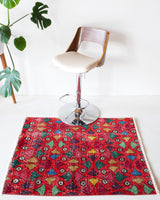 Vintage art deco rug in a living room setting, pile rug, Turkish rug, custom rug, modern rug, art deco rug,  portland, rug shop, bright colors, wild shaman, low pile rug, bold color, Portland, Oregon, rug store, rug shop, local shop, made in Turkey, vintage rug, retro rug