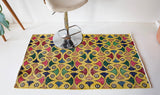 Vintage art deco rug in a living room setting, pile rug, Turkish rug, custom rug, modern rug, art deco rug,  portland, rug shop, bright colors, wild shaman, low pile rug, bold color, Portland, Oregon, rug store, rug shop, local shop, made in Turkey, vintage rug, retro rug