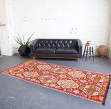 old rug, antique rug, Turkish rug, Portland, Oregon, rug store, rug shop, local shop, bright colors, wild shaman, large rug, area rug, red rug, bold color, burgundy, dark red, flat weave, kilim rug