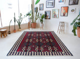 Vintage kilim rug in living room setting, bright colors, wild shaman, soft rug, bold color, Portland, Oregon, rug store, rug shop, local shop, vintage rug, modern kilim, warm colors