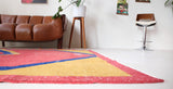 Vintage art deco rug in a living room setting, pile rug, Turkish rug, custom rug, modern rug, art deco rug,  portland, rug shop, bright colors, wild shaman, low pile rug, bold color, Portland, Oregon, rug store, rug shop, local shop, made in Turkey, vintage rug, retro rug