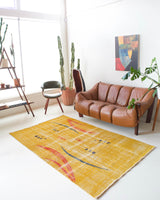 Vintage art deco rug in a living room setting, pile rug, Turkish rug, custom rug, modern rug, art deco rug,  portland, rug shop, bright colors, wild shaman, low pile rug, bold color, Portland, Oregon, rug store, rug shop, local shop, made in Turkey, vintage rug, retro rug