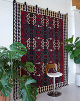 Vintage kilim rug in living room setting, bright colors, wild shaman, soft rug, bold color, Portland, Oregon, rug store, rug shop, local shop, vintage rug, modern kilim, warm colors