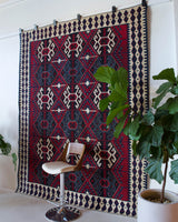 Vintage kilim rug in living room setting, bright colors, wild shaman, soft rug, bold color, Portland, Oregon, rug store, rug shop, local shop, vintage rug, modern kilim, warm colors