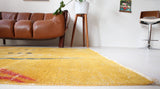 Vintage art deco rug in a living room setting, pile rug, Turkish rug, custom rug, modern rug, art deco rug,  portland, rug shop, bright colors, wild shaman, low pile rug, bold color, Portland, Oregon, rug store, rug shop, local shop, made in Turkey, vintage rug, retro rug