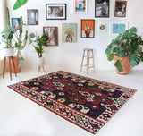 Vintage kilim rug in living room setting, bright colors, wild shaman, soft rug, bold color, Portland, Oregon, rug store, rug shop, local shop, vintage rug, modern kilim, warm colors