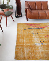 Vintage art deco rug in a living room setting, pile rug, Turkish rug, custom rug, modern rug, art deco rug,  portland, rug shop, bright colors, wild shaman, low pile rug, bold color, Portland, Oregon, rug store, rug shop, local shop, made in Turkey, vintage rug, retro rug