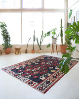 Vintage kilim rug in living room setting, bright colors, wild shaman, soft rug, bold color, Portland, Oregon, rug store, rug shop, local shop, vintage rug, modern kilim, warm colors