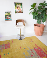 Vintage art deco rug in a living room setting, pile rug, Turkish rug, custom rug, modern rug, art deco rug,  portland, rug shop, bright colors, wild shaman, low pile rug, bold color, Portland, Oregon, rug store, rug shop, local shop, made in Turkey, vintage rug, retro rug