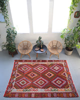 Turkish rug, vintage rug, flat weave, kilim rug, large area rug, square rug, Wild Shaman, Portland, Oregon, rug store, rug shop, local shop, bright colors, area rug, red rug, bold color