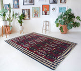 Vintage kilim rug in living room setting, bright colors, wild shaman, soft rug, bold color, Portland, Oregon, rug store, rug shop, local shop, vintage rug, modern kilim, warm colors