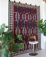 Vintage kilim rug in living room setting, bright colors, wild shaman, soft rug, bold color, Portland, Oregon, rug store, rug shop, local shop, vintage rug, modern kilim, warm colors