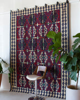 Vintage kilim rug in living room setting, bright colors, wild shaman, soft rug, bold color, Portland, Oregon, rug store, rug shop, local shop, vintage rug, modern kilim, warm colors