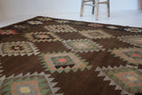 Vintage kilim rug in living room setting, bright colors, wild shaman, soft rug, bold color, Portland, Oregon, rug store, rug shop, local shop, vintage rug, modern kilim, warm colors