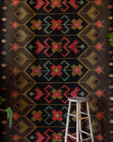 Vintage kilim rug in living room setting, bright colors, wild shaman, soft rug, bold color, Portland, Oregon, rug store, rug shop, local shop, vintage rug, modern kilim, warm colors